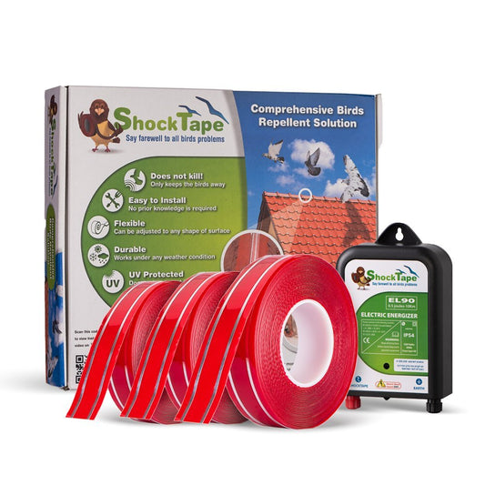 שוק טייפ, 30 מטר- ערכה מלאה, הרחקת יונים אלקטרונית באמצעות פס המשדר מכות חשמל קלות