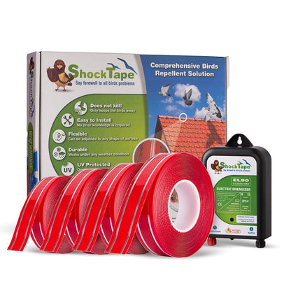 שוק טייפ, 40 מטר- ערכה מלאה, הרחקת יונים אלקטרונית באמצעות פס המשדר מכות חשמל קלות