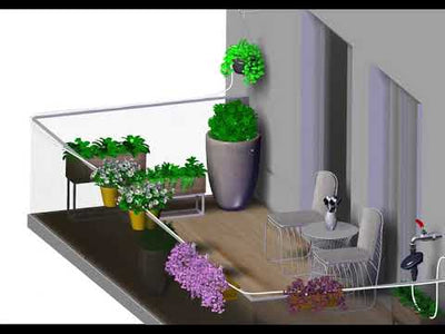 מערכת השקייה למרפסת Bluetooth, כולל את כל האביזרים הנחוצים להשקיה אוטומטית עד 20 עציצים