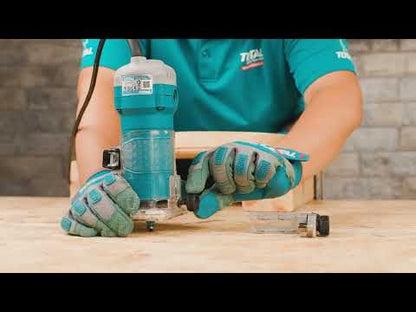 רוטר טרימר 600W עם כניסה כפולה 6 מ"מ ו-1/4", כולל מדריכי חיתוך ואביזרי עבודה מקצועיים