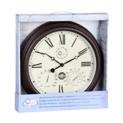 שעון קיר ספרות רומיות דקורטיבי בסגנון וינטז' עם מד חום ולחות 38.3X6.1X38.3 ס"מ