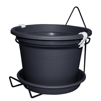 קיט עציץ גפן לתלייה על קיר כולל מתקן ברזל ותחתית ניקוז, פתרון מעוצב לצמחייה לבית ולחוץ (קוטר 20 ס״מ, גובה 14 ס״מ)