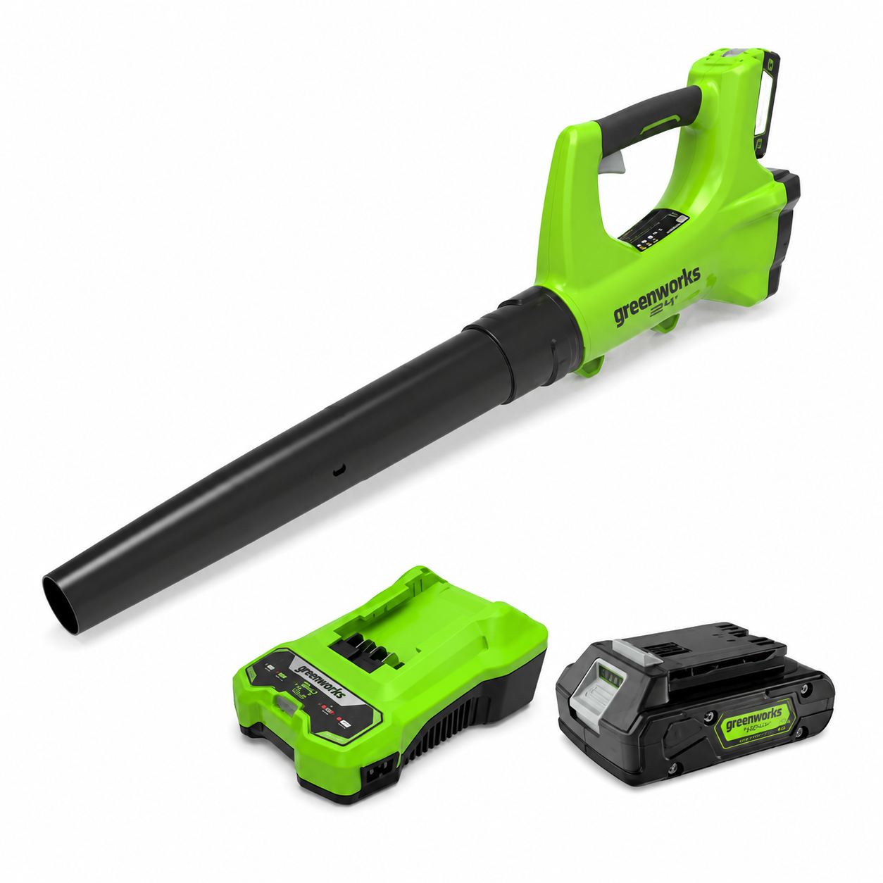 מפוח עלים נטען Greenworks BA24B210 24V כולל סוללה ומטען מהיר 330CFM