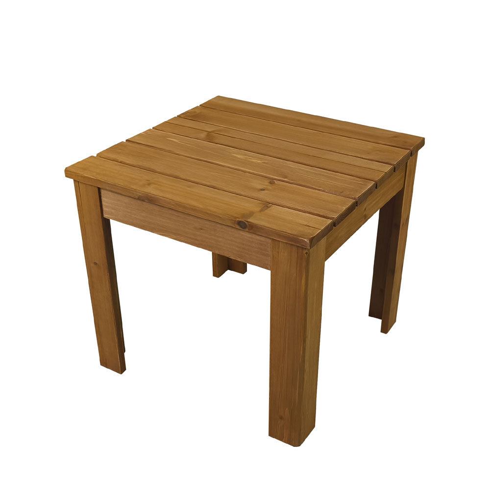 שולחן צד עץ אשוח - 45x45x40 ס"מ - גימור לכה טבעית - קל משקל - למרפסת, גינה וכורסה
