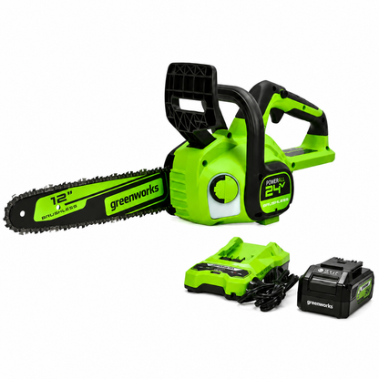 מסור שרשרת נטען Greenworks 24V Brushless 12 - סוללה 2Ah / 4Ah