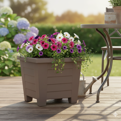 אדנית כנען ריבועית מעוצבת מפלסטיק איכותי (38×38×29 ס״מ), זמינה במגוון צבעים לבחירה