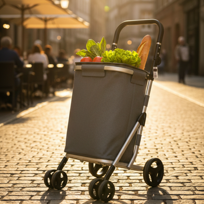 עגלת שוק קלה במיוחד עם 4 גלגלים, תיק תרמי נשלף ושק מבודד לקור – מתקפלת ונוחה לנשיאה