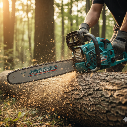 מסור שרשרת בנזין מקצועי TOTAL – 62 סמ״ק, להב 24 אינץ׳, עוצמתי ועמיד במיוחד