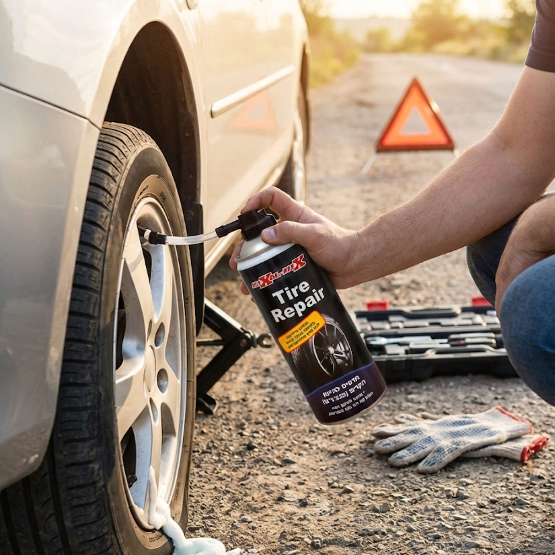 ספריי לתיקון פנצ'ר (Tire Repair Sealant) הוא מוצר חובה בכל תא כפפות או תא מטען, המעניק
