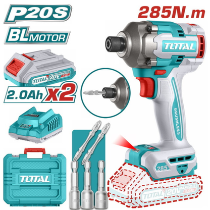 מברגת אימפקט נטענת Brushless 20V – עוצמה אדירה ללא פשרות למקצוענים כולל 2 סוללות ומטען