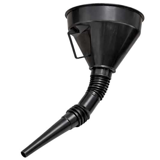 משפך פלסטיק איכותי עם פילטר וצינור גמיש במידות לבחירה 14 ס"מ ו-16 ס"מ