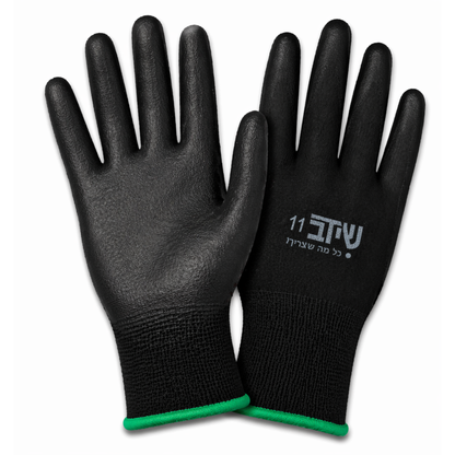 כפפות בד SD מידה XL עם ציפוי PU שחור - חבילה של 12 זוגות כפפות עבודה