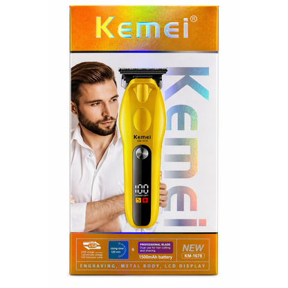 מכונת תספורת Kemei מקצועית נטענת עם מסך LCD בצבע שחור מכונת תספורת | נטענת USB |