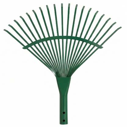 ראש מגרפה מקצועית ממתכת חזקה ועמידה בצבע ירוק  לאיסוף יעיל של עלים, דשא קצוץ ופסולת גינה