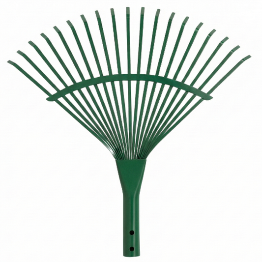 ראש מגרפה מקצועית ממתכת חזקה ועמידה בצבע ירוק  לאיסוף יעיל של עלים, דשא קצוץ ופסולת גינה