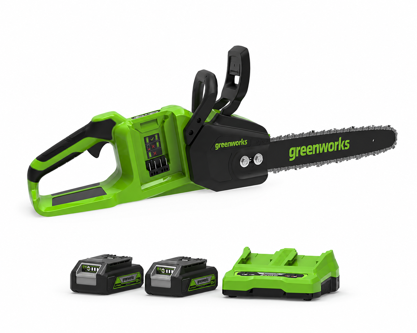 מסור שרשרת Greenworks 48V (2x24V) Brushless 14" עם 2 סוללות ומטען