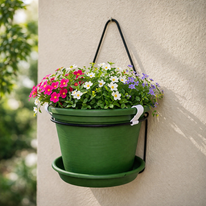 קיט עציץ גפן לתלייה על קיר כולל מתקן ברזל ותחתית ניקוז, פתרון מעוצב לצמחייה לבית ולחוץ (קוטר 20 ס״מ, גובה 14 ס״מ)