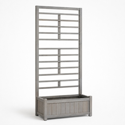 ארגז טרליס עם אדנית מעץ אורן אפור 80x40x170 ס"מ - רשת טיפוס לגינון אנכי
