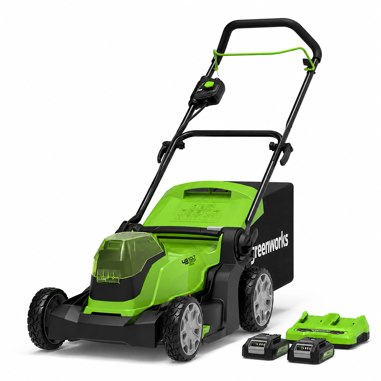 מכסחת דשא נטענת Greenworks 48V רוחב 41 ס"מ עם 2 סוללות ומטען
