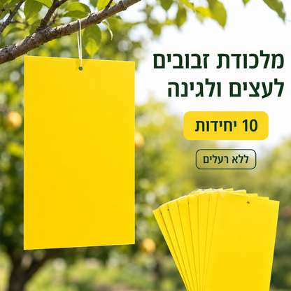 מלכודת דבק לזבובים צהובה - מארז 10 יחידות - 16x23 ס"מ - כולל חוטי תלייה -