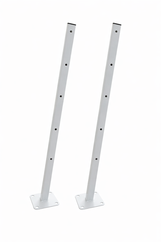זוג מוטות לחבל כביסה | אורך 51 ס״מ | מתכת איכותית בצבע לבן | פלטה 10x10 ס״מ בהטיה | פרופיל 2.5 ס״מ