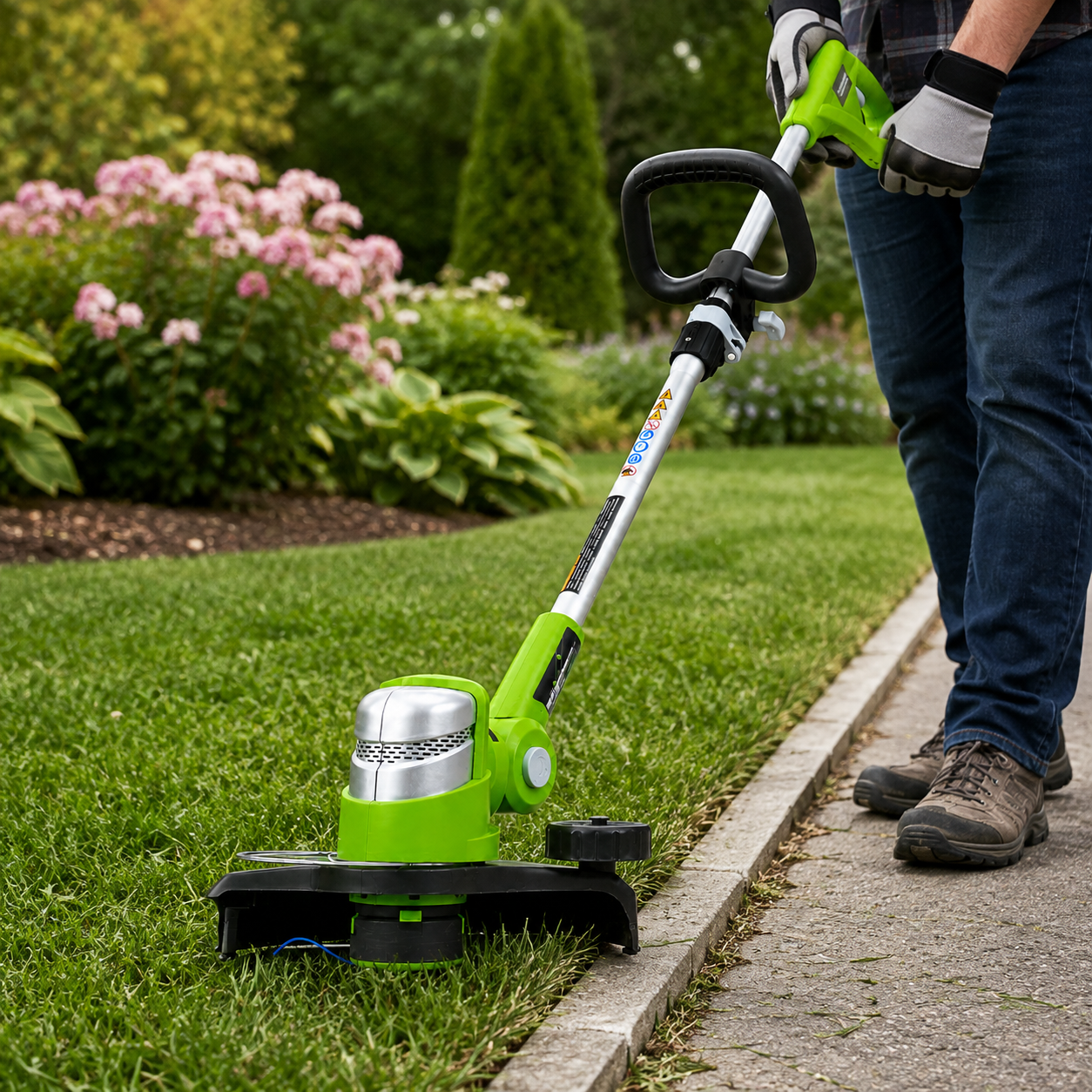 גוזם דשא וקוצץ קנטים נטען Greenworks 24V - ראש רב-מצבי ומוט טלסקופי טיפוח הדשא בשוליים, סביב