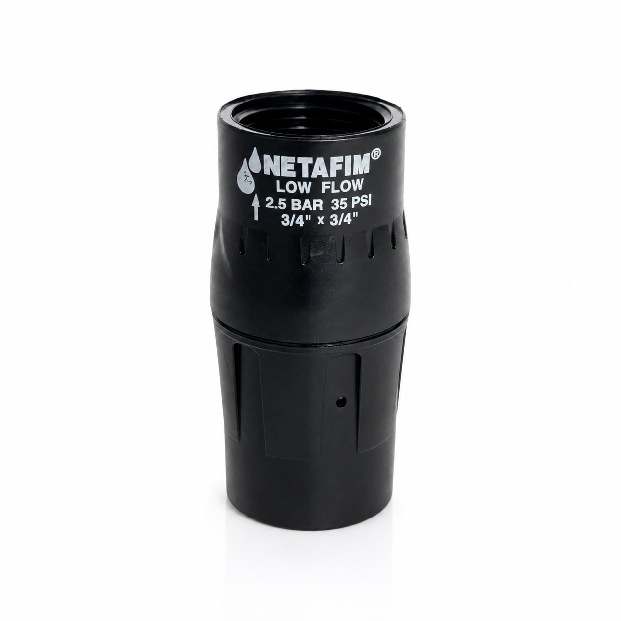 וסת לחץ נטפים NETAFIM Low Flow 3/4" - יציאה 35 PSI - זרימה 0.25-4.4 GPM - שחור - למערכות השקיה