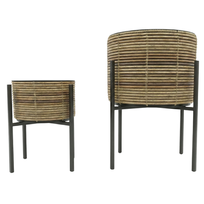 סט זוג עציצי נצרים עגולים על רגליים עם עציץ פנימי בעיצוב בוהו-שיק טבעי