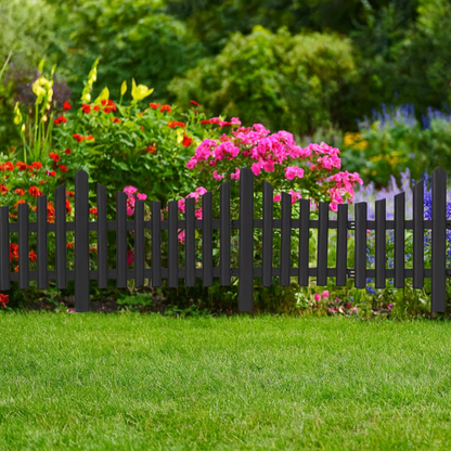 גדר תיחום מעוצבת בסגנון מעקה-כפרי בצבע אפור - סט 4 חלקים בגובה 32.5 ס"מ