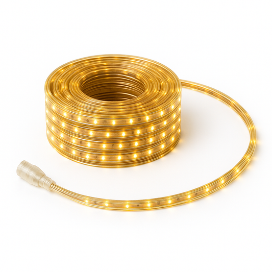 סרט לד 220V 3528 אור חם מבית OMEGA, תאורה יעילה ואיכותית למבנים וגינות, מוגן מים
