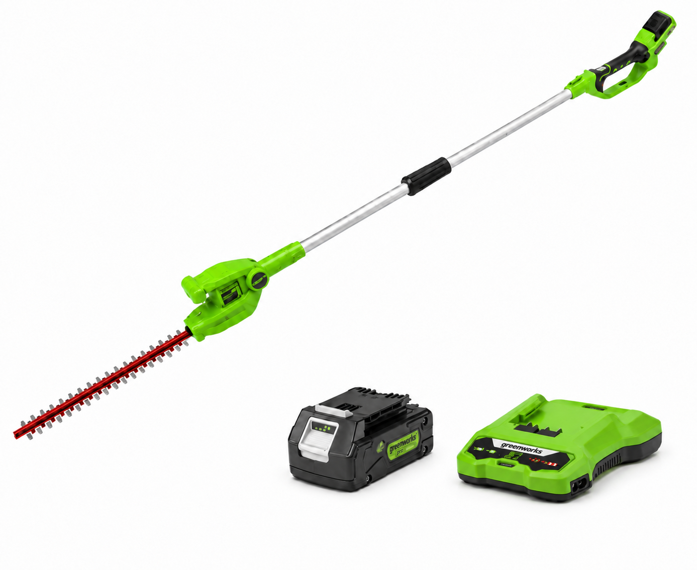 מגזמת גובה Greenworks 24V 2.2 מ׳ - קיט עם סוללה 4Ah ומטען מהיר