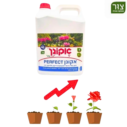אקוגן פרפקט Perfect, דשן נוזלי מועשר ומרוכז למשאבות ולדישון ידני, מכיל חומר מרוכז המעודד צמיחה מאוזנת, 5 ליטר