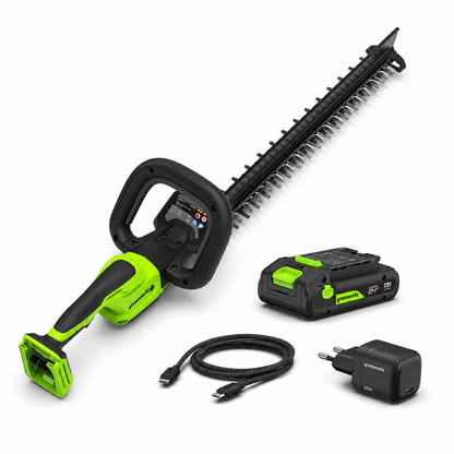 גוזם גדר חיה נטען Greenworks 24V HT6102A2 - כולל סוללה ומטען, 61 ס"מ
