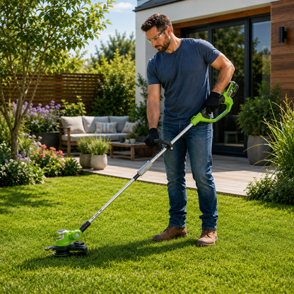 גוזם דשא וקוצץ קנטים נטען Greenworks 24V עם ראש מתכוונן, מוט טלסקופי וקיט מלא הכולל 2