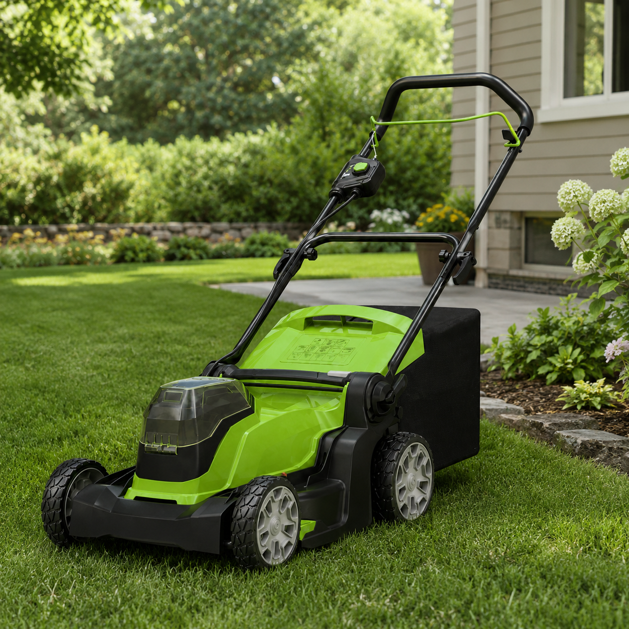 מכסחת דשא נטענת Greenworks 48V עם 2 סוללות ומטען - כיסוח קל ונקי למדשאה ביתית ללא