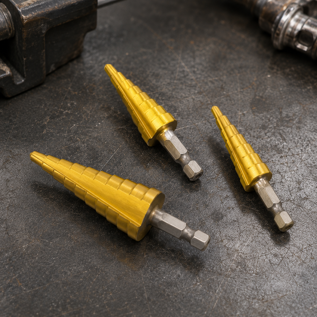 סט מקדחים מדורגים TOTALTEC בציפוי טיטניום לקידוח מדויק במתכת, פח ועץ - כולל נרתיק נשיאה קידוח