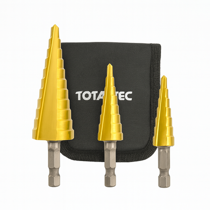 סט 3 מקדחים מדורגים TOTALTEC HSS מצופה טיטניום 4-32 מ"מ