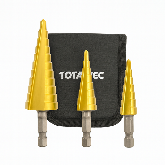 סט 3 מקדחים מדורגים מקצועיים TOTALTEC HSS | מקדחי טיטניום לברזל ומתכת | 4-32 מ"מ
