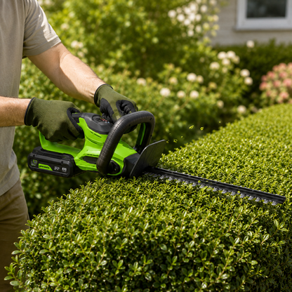 קיט גוזם גדר חיה אלחוטי Greenworks POWERALL 24V - מגיע מוכן לעבודה עם סוללה, מטען וכבל