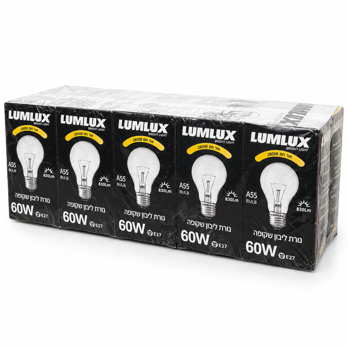 נורת ליבון שקופה 60W E27 אור חם 2800K ניתנת לעמעום – 10 יח'