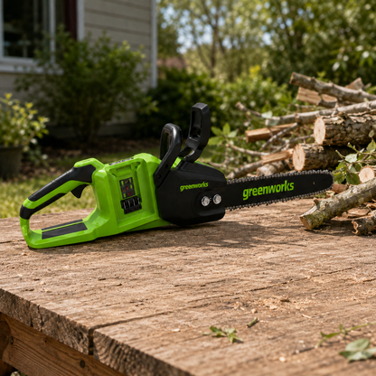מסור שרשרת נטען Greenworks 48V (2x24V) Brushless 14" - כוח כפול, עוצמה עוקפת בנזין, כולל 2