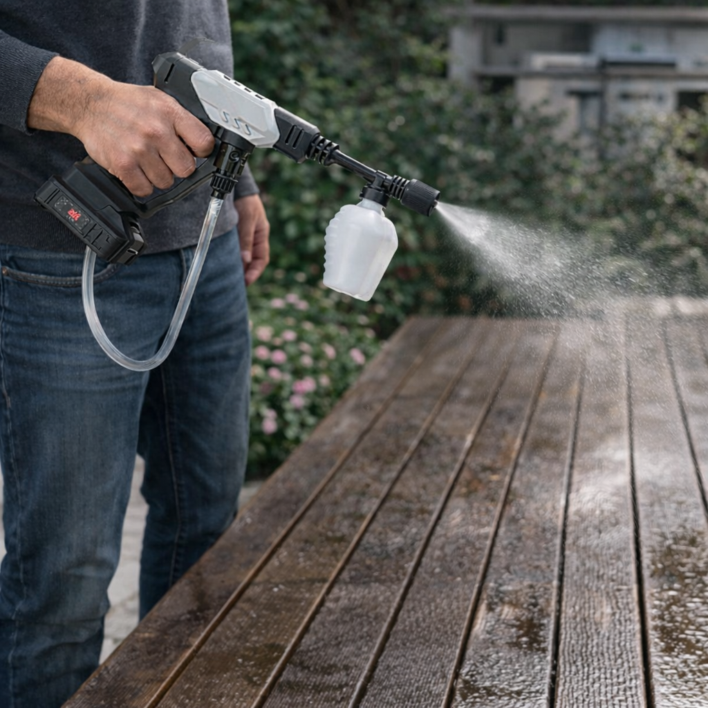 מכונת שטיפה ניידת בלחץ - 25 בר - סוללה 20V - ספיקה 3.3 ליטר לדקה -