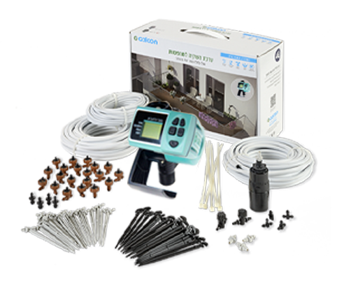 ערכת השקיה אוטומטית למרפסת עם בקר גלקון 1100L – עד 20 עציצים, תכנות דיגיטלי נוח