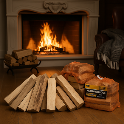 עצים למדורה ולהסקה כ 21 ליטר - שק עצי לִבְנֶה טבעי להסקה איכותי במיוחד, עצים לקמין הדלקה מהירה