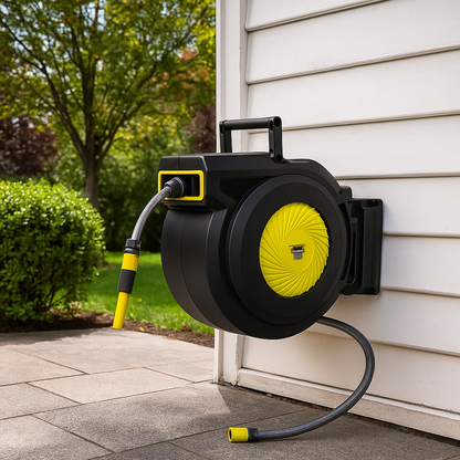 גלגלת השקיה אוטומטית איכותית עם צינור 1/2" – אורך 40 מטר, כולל מחברים 3/4 ולחץ עבודה 150 PSI