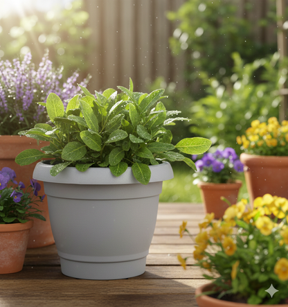 עציץ כרמל עגול מפלסטיק איכותי (קוטר 49 ס״מ, גובה 40 ס״מ), עציץ גדול ועמיד לשימוש פנים וחוץ, זמין במגוון צבעים לבחירה