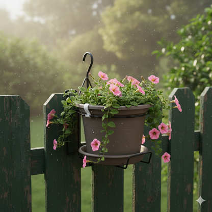 קיט עציץ גפן לתלייה על קיר כולל מתקן ברזל ותחתית ניקוז, פתרון מעוצב לצמחייה לבית ולחוץ (קוטר 20 ס״מ, גובה 14 ס״מ)