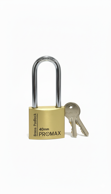 מנעול פליז פרומקס PROMAX 40 מ"מ - נעילה כפולה מוקשחת עם 2 מפתחות, עמיד למזג אוויר ופריצות