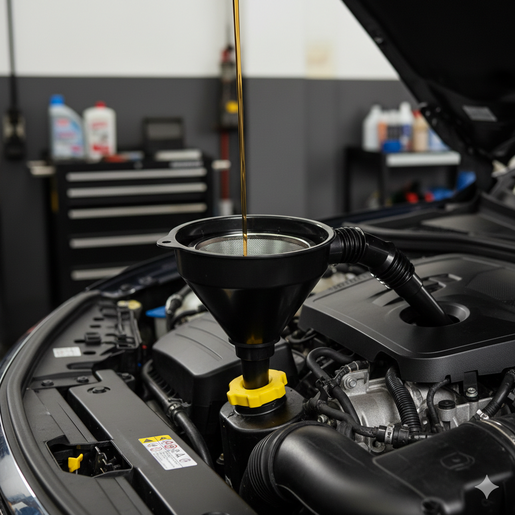 מערכת מזיגה רב-תכליתית הכוללת משפך פלסטיק חזק, פילטר רשת נשלף וצינור הארכה גמיש לגישה נוחה. המוצר