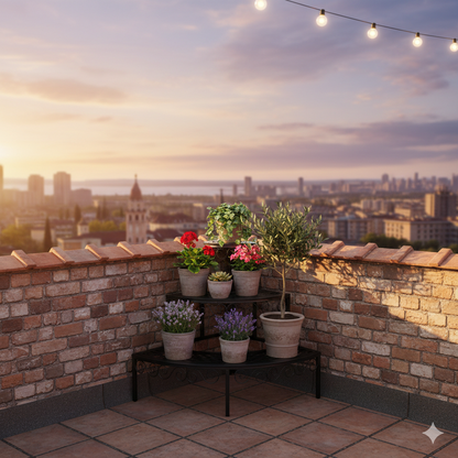 מעמד פינתי לעציצים 3 מדפים - ברזל בצביעת תנור - 84x59 ס"מ - קרם או שחור